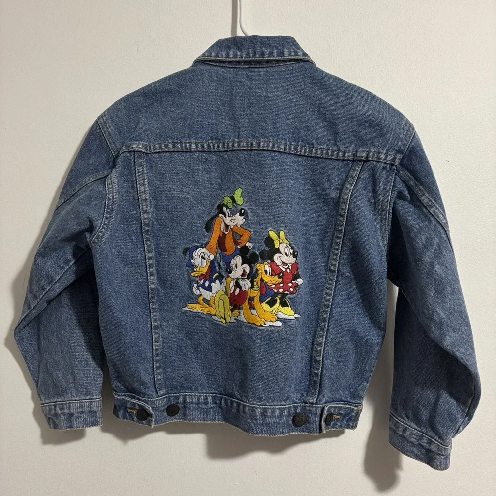 Vintage Disney Store Jean Jacket Embroidered Mickey Mouse Friends Minnie Kids M